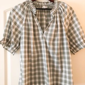 Green gingham smocked top